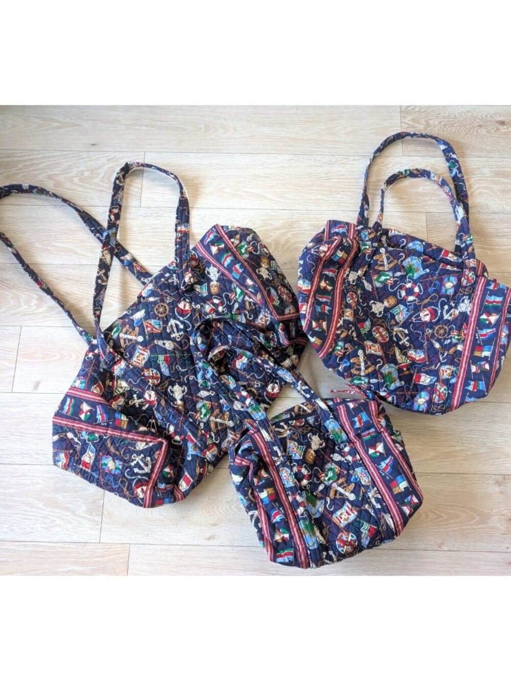 Vera Bradley Vintage Regatta 90s 3 Pc Duffle Bag Set Retired Nautical Cotton USA